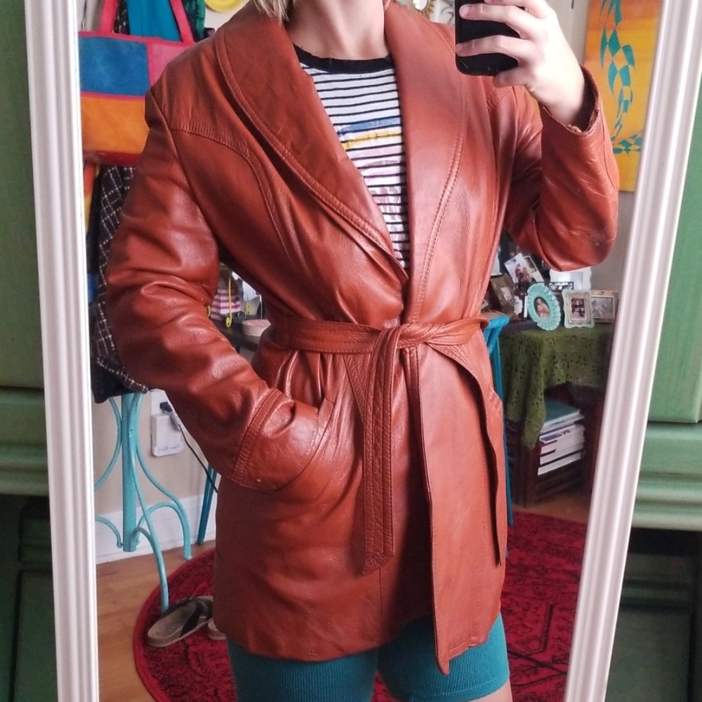 VTG Buttery Smooth Cognac Brown Leather Jacket - Picture 2 of 8